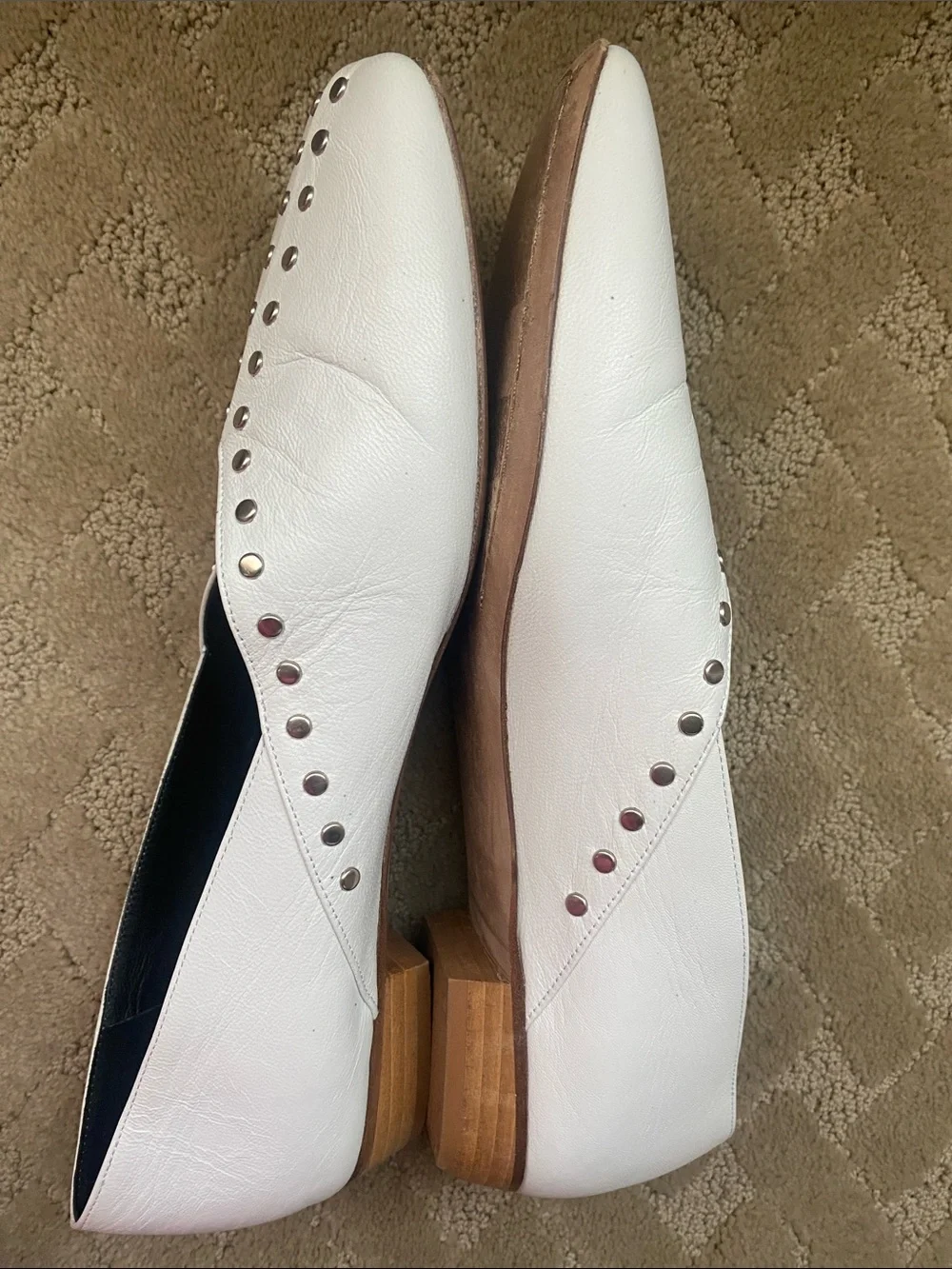 White Leather Studded Slip-On Flats